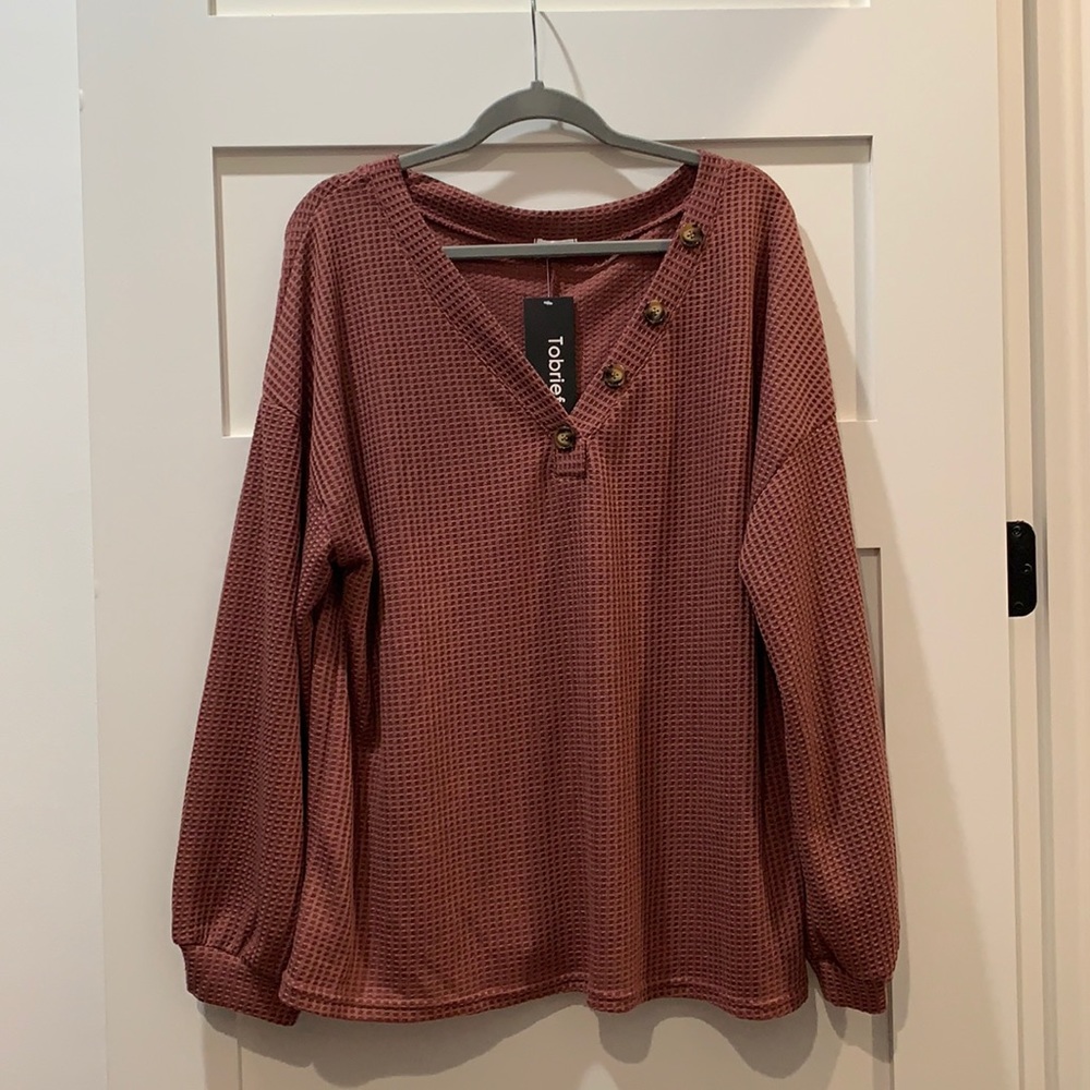 Waffle knit Henley top